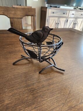 Decorative Bird Metal Bowl - Rustic Black Home Accent